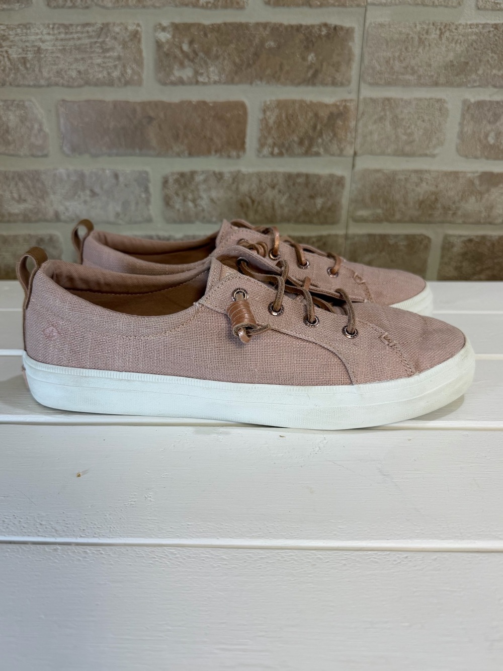 Sperry Crest Vibe Linen Sneakers Women’s 8.5M Blush Pink Lace-Up Casual Shoes